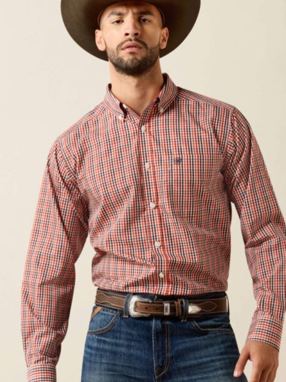 Ariat Men's Plaid Button-Down Shirt in Blue, Olive & Tan